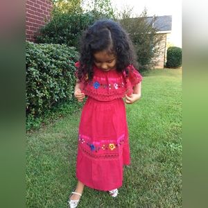 Handmade Girls Off the Shoulder Embroidered Pink Mexican Dress
